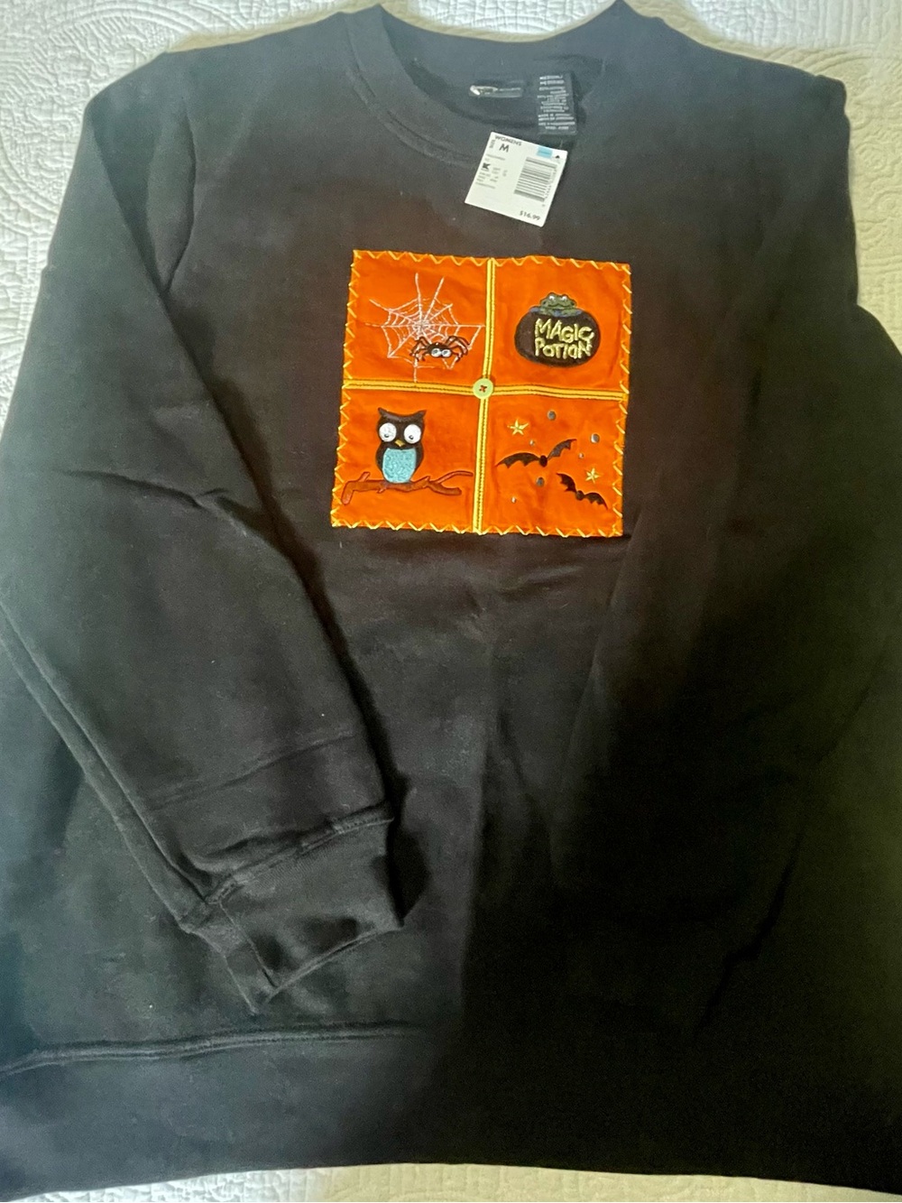 Vintage Holiday Editions Halloween Sweatshirt NWT Medium Embroidered Owl Bat 90s